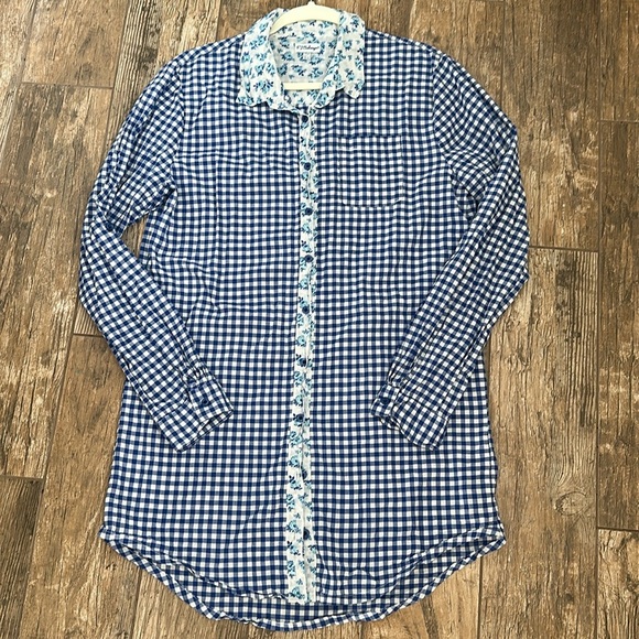 PJ Salvage Blue Gingham Cotton Night Shirt large - Picture 1 of 6